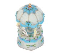 CONGARTENO Tiovivo Musical para Niñas Estatuilla Musical De Caballo Vintage Tiovivo Giratorio con Luces para Mesa Navideña Blue