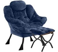 Congermom Sillón perezoso con otomano plegable, sillón de ocio, sillón de tela suave con reposabrazos y bolsillos laterales, silla de lectura con reposapiés para salón, dormitorio