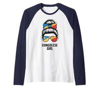 Congolese Girl DR Congo Bandera Nacional Cheer Winner Match Mom Camiseta Manga Raglan