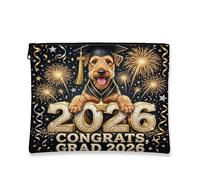 Congrats Grad Airedale Terrier - Bolsa de maquillaje de perro con fuegos artificiales, bolsa de viaje para mujeres, organizador portátil de lona con cremallera, bolsa de aseo de graduación de 7 x 9