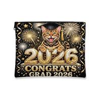 Congrats Grad Bengal Cats - Bolsa de maquillaje de fuegos artificiales, bolsa de viaje para mujeres, organizador portátil de lona con cremallera, bolsa de aseo de graduación de 7 x 9 pulgadas