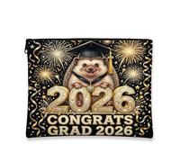 Congrats Grad Hedgehog - Bolsa de maquillaje de fuegos artificiales, bolsa de viaje para mujer, organizador portátil de lona con cremallera, bolsa de aseo de graduación de 7 x 9 pulgadas