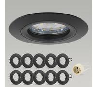 CongShine 10x Foco Empotrable GU10 Aluminio Negro Downlight LED Empotrable Ojo de Buey de techo con Portalámparas GU10 65mm Para 50mm Lámparas De Led O Halógena, Redondo 60-70mm 230V