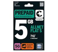 congstar Allnet Flat Plus [SIM, Micro-SIM y Nano-SIM] Contrato mensual Rolling (1 GB de Datos de Tarifa Plana a 21 Mbit/s, Allnet Flat en Todas Las Redes alemanas)
