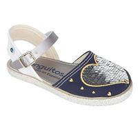 Conguitos Alpargatas de Niña Lentejuelas Corazón - Sandalias Verano de Yute con cuña para niña cómodas (Azul Marino/Talla 24)