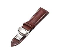 CongYi Correa De Reloj De Cuero Genuino 12 13 14 15 16 17 18 Mm 19 20 Mm 21 Mm 22 Mm 24 Mm Correa De Reloj con Hebilla De Mariposa(Coffee White Line_22mm)