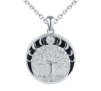 CONILOK Collar Colgante con Foto Plata de Ley 925 Medallón Personalizada Redondo con Árbol de la Vida El Sol y Luna Negro Collar Recuerdo Joyas Amuleto Religioso para Mujeres