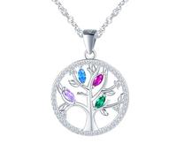 CONILOK Collar para mujer, árbol de la vida, plata 925, colgante redondo con marquesa multicolor, circonitas coloridas, cadenas hipoalergénicas para mujeres y niñas, joyas de plata brillante para mamá