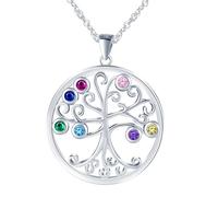 CONILOK Collar para mujer, árbol de la vida, plata 925, grande, redondo, colgante con circonitas coloridas, cadenas hipoalergénicas para mujeres y niñas, joyas elegantes y brillantes para mamá, mujer