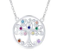 CONILOK Halskette Damen Baum des Leben Silber 925,Lebensbaum Anhänger Kette mit Rund bunt Zirkonia,Silber Hypoallergen Ketten für Frauen Mädchen, glänzend Stammbaum Schmuck für Mama Ehefrau Familien