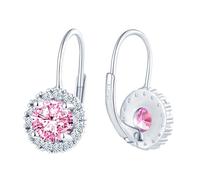CONILOK Pendientes colgantes de plata de ley 925 con circonita cúbica, hipoalergénicos con pequeño colgante redondo de CZ, pendientes de aro para mujeres, novia, mamá, brillantes para novia o boda