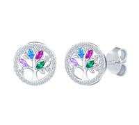 CONILOK Pendientes de árbol de la vida de plata 925 para mujer, árbol de la vida con marquesa multicolor, pendientes hipoalergénicos para mujeres y niñas, pendientes redondos para mamá, mujer