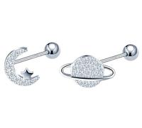 CONILOK Pendientes de Botón de Luna Tierra con Cierre de Rosca Plata de Ley 925- Asimétricos Pendientes Hipoalergénicos con Circonitas para Mujeres Tema de Viajes y Aventuras Aretes de Joyas para Ella