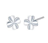 CONILOK Pendientes de Botón de Trébol Plata de Ley 925 para Mujer - Pendientes de Trébol de Cuatro Hojas para Día de San Patricio, Aretes de Trébol de Plata Hipoalergénicos Amuleto Joyería para Ella