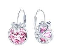 CONILOK Pendientes de circonita con letra de plata 925, hipoalergénicos para mujer con colgante redondo de CZ, pendientes de aro colgantes para mujeres, novia, mamá, brillantes para novia o boda
