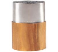 Coninx Bloque Cuchillos Cocina Acero Inox Ovalado con Inserto de Madera de Acacia - Portacuchillos Universal para 12 Cuchillos - Soporte Antideslizante, Fácil de Limpiar, Vacío