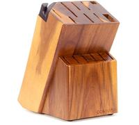 Coninx Bloque de Cuchillos Universal con Afilador Integrado - Soporte de Madera de Acacia con 15 Ranuras para Encimera de Cocina - Compatible con Cuchillos de Chef, Pan, Filete y Tijeras