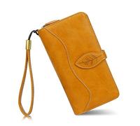conisy Cartera de Mujer de Gran Capacidad, Monedero Larga de Piel Sintética para Mujer con Bolsillo para Teléfono Móvil (Amarillo)