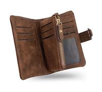 conisy Cartera Mujer Pequeña con protección RFID, Gran Capacidad Corta Monedero de Suave Cuero con Correas de Muñeca (Marrón)