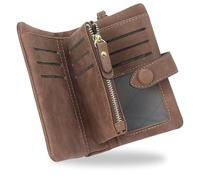 conisy Cartera Mujer Pequeña con protección RFID, Gran Capacidad Corta Monedero de Suave Cuero con Correas de Muñeca (Marrón)