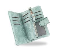 conisy Cartera Mujer Pequeña con protección RFID, Gran Capacidad Corta Monedero de Suave Cuero con Correas de Muñeca (Verde Claro)