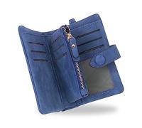 conisy Cartera Mujer Pequeña con protección RFID, Gran Capacidad Corta Monedero de Suave Cuero con Correas de Muñeca (Azul)