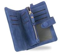 conisy Cartera Mujer Pequeña con protección RFID, Gran Capacidad Corta Monedero de Suave Cuero con Correas de Muñeca (Azul)