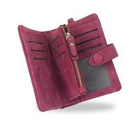 conisy Cartera Mujer Pequeña con protección RFID, Gran Capacidad Corta Monedero de Suave Cuero con Correas de Muñeca (Fucsia)