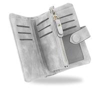 conisy Cartera Mujer Pequeña con protección RFID, Gran Capacidad Corta Monedero de Suave Cuero con Correas de Muñeca (Gris)