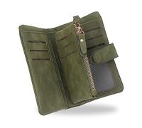 conisy Cartera Mujer Pequeña con protección RFID, Gran Capacidad Corta Monedero de Suave Cuero con Correas de Muñeca (Verde Oscuro)