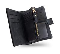 conisy Cartera Mujer Pequeña con protección RFID, Gran Capacidad Corta Monedero de Suave Cuero con Correas de Muñeca (Negro)