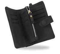 conisy Cartera Mujer Pequeña con protección RFID, Gran Capacidad Corta Monedero de Suave Cuero con Correas de Muñeca (Negro)