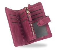 conisy Cartera Mujer Pequeña con protección RFID, Gran Capacidad Corta Monedero de Suave Cuero con Correas de Muñeca (Fucsia)