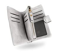 conisy Cartera Mujer Pequeña con protección RFID, Gran Capacidad Corta Monedero de Suave Cuero con Correas de Muñeca (Gris)