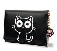 conisy Carteras Delgada Mujer de PU Cuero,Tríptico Minimalista Billetera para niñas y Señora - Lindo Patrón de Pequeñas Gato (Negro)