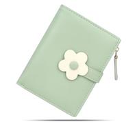 conisy Lindas Carteras para Mujer, Bloqueo de RFID de Cuero, Cartera Plegable pequeña con Monedero con Cremallera para Mujer (Flores Verdes)