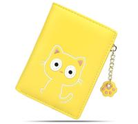 conisy Lindas Carteras para Mujer, Bloqueo de RFID de Cuero, Cartera Plegable pequeña con Monedero con Cremallera para Mujer (Gato Amarillo)