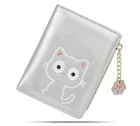 conisy Lindas Carteras para Mujer, Bloqueo de RFID de Cuero, Cartera Plegable pequeña con Monedero con Cremallera para Mujer (Gato Plata)