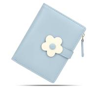 conisy Lindas Carteras para Mujer, Bloqueo de RFID de Cuero, Cartera Plegable pequeña con Monedero con Cremallera para Mujer (Flores Azules)
