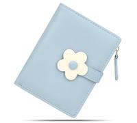 conisy Lindas Carteras para Mujer, Bloqueo de RFID de Cuero, Cartera Plegable pequeña con Monedero con Cremallera para Mujer (Flores Azules)