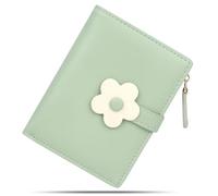 conisy Lindas Carteras para Mujer, Bloqueo de RFID de Cuero, Cartera Plegable pequeña con Monedero con Cremallera para Mujer (Flores Verdes)