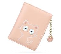 conisy Lindas Carteras para Mujer, Bloqueo de RFID de Cuero, Cartera Plegable pequeña con Monedero con Cremallera para Mujer (Gato Rosa)