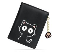 conisy Lindas Carteras para Mujer, Bloqueo de RFID de Cuero, Cartera Plegable pequeña con Monedero con Cremallera para Mujer (Gato Negro)