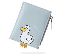 conisy Lindas Carteras para Mujer, Cuero Sintético Plegable Pequeña Cartera con Cremallera Monedero y Bloqueo de RFID (Pato Azul)