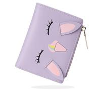 conisy Lindas Carteras para Mujer, Cuero Sintético Plegable Pequeña Cartera con Cremallera Monedero y Bloqueo de RFID (Unicornio Morado)