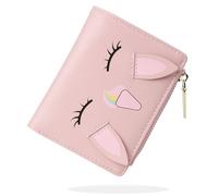 conisy Lindas Carteras para Mujer, Cuero Sintético Plegable Pequeña Cartera con Cremallera Monedero y Bloqueo de RFID (Unicornio Rosa)