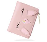 conisy Lindas Carteras para Mujer, Cuero Sintético Plegable Pequeña Cartera con Cremallera Monedero y Bloqueo de RFID (Unicornio Rosa)