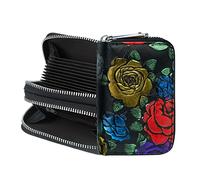 CONISY Tarjetero RFID para mujer, piel auténtica, con cremallera alrededor, pequeña cartera de acordeón para mujer, dorado, (Golden Rose), Vintage