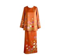 Conjunto 2 Piezas Estampado Floral Rosa Elegante para Mujer Blusa Modesta Manga Larga & Falda Maxi a Juego Estilo Kurung Conjunto Formal
