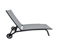 Conjunto 2 tumbonas modelo marbella de 4 posiciones con ruedas en aluminio gris antracita y textilene gris. apilable. 193x61x30/94h